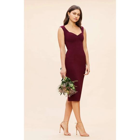 DRESS THE POPULATION Elle Sheath Midi Dress XL Red Burgundy Sweetheart NWOT - Picture 1 of 12